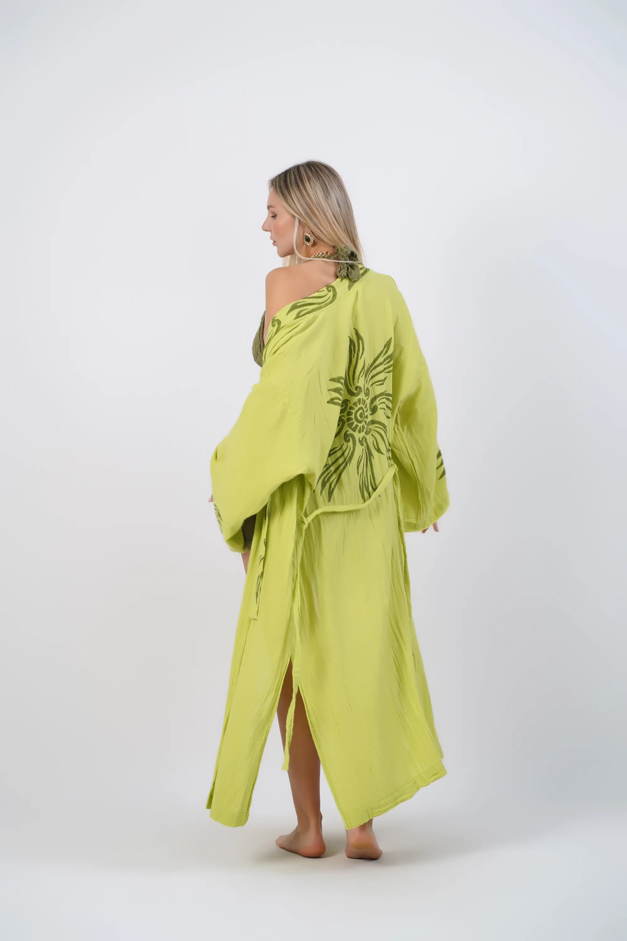 Uzun Klasik Kimono / Fıstık Yeşili
