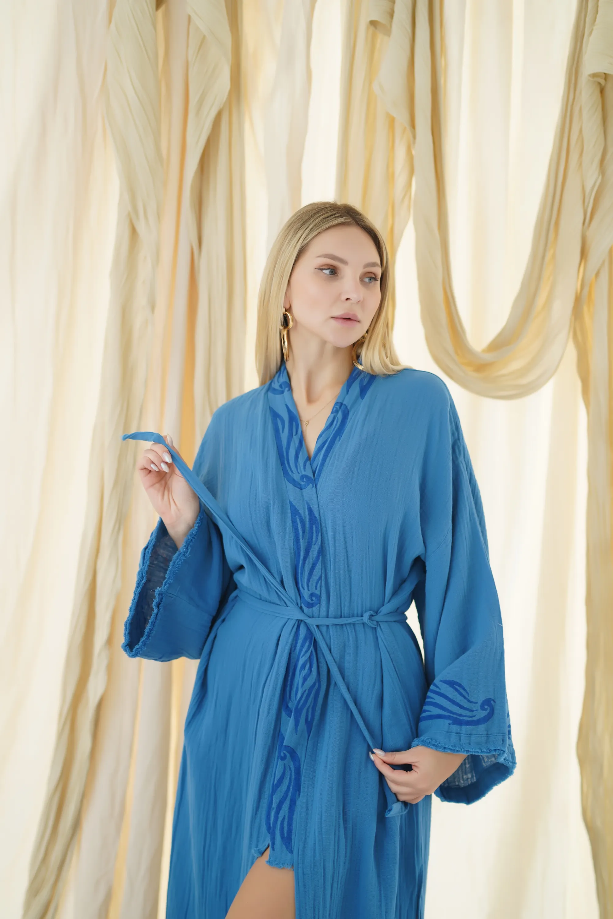 Uzun Klasik Kimono / Koyu Mavi