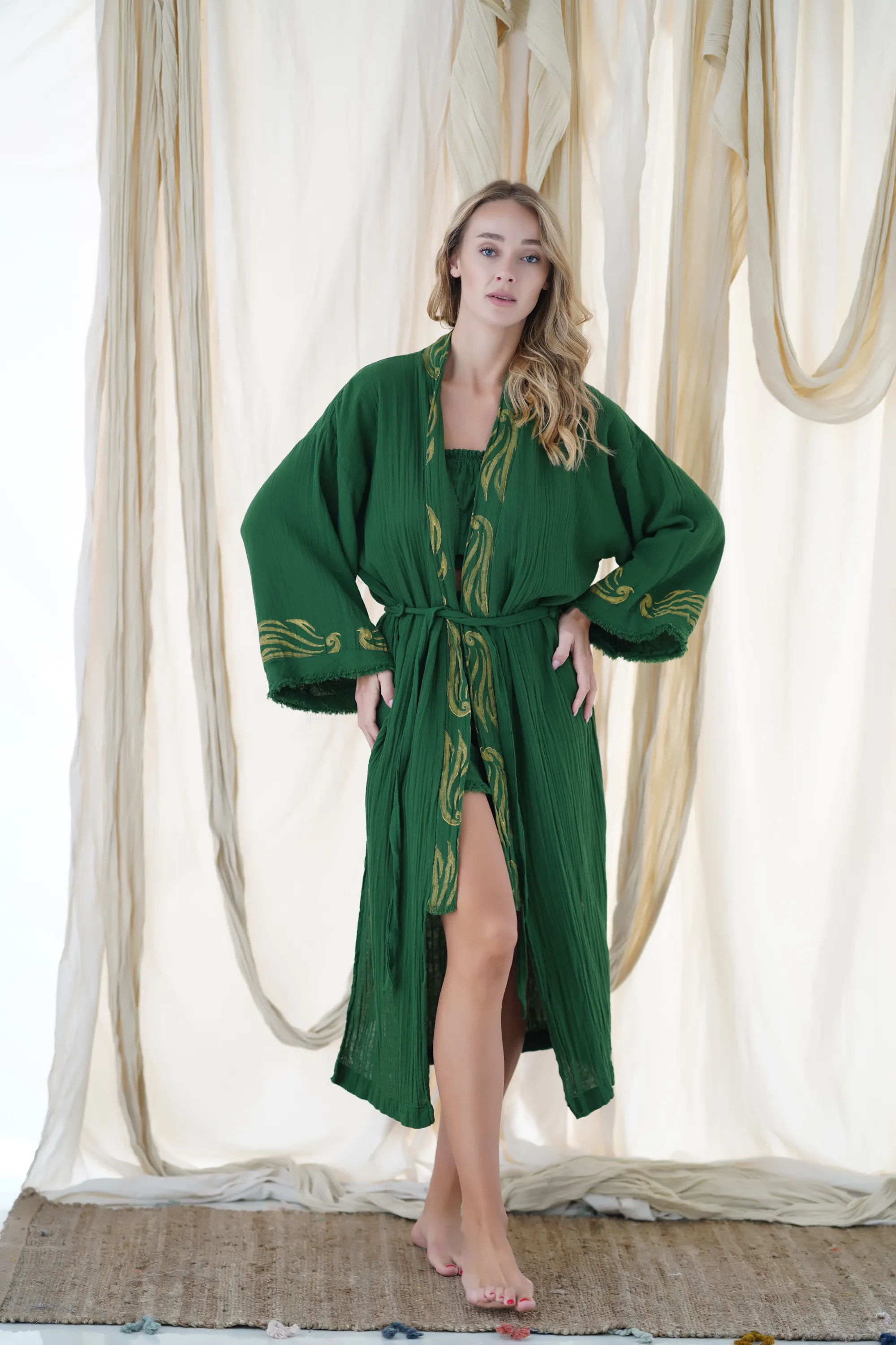 Uzun Klasik Kimono / Koyu Yeşil