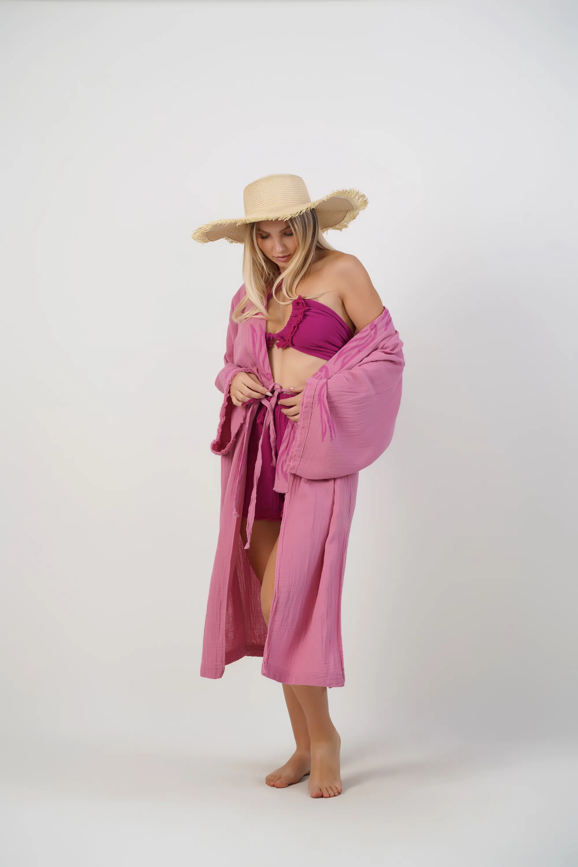Uzun Klasik Kimono / Pembe