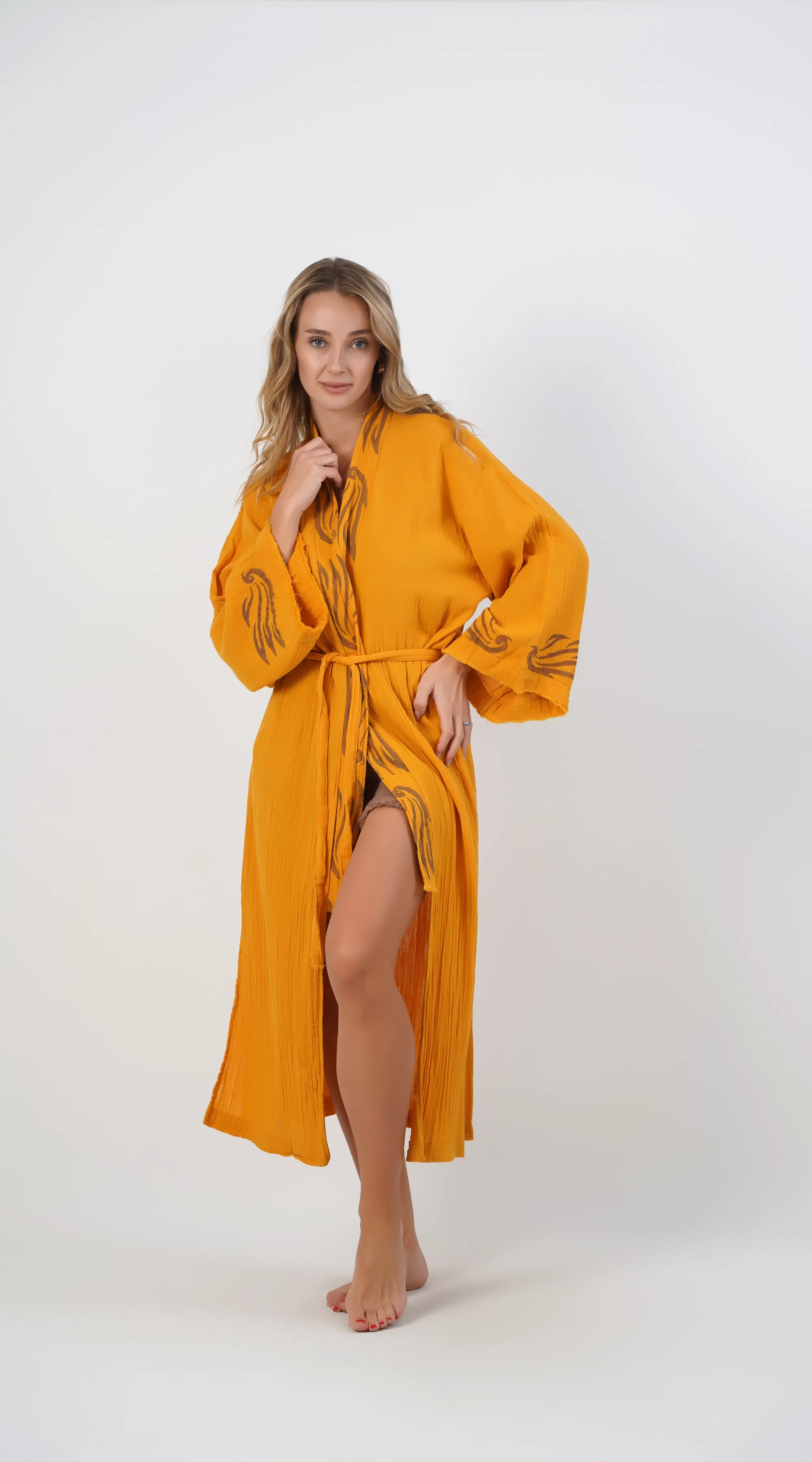 Uzun Klasik Kimono / Hardal
