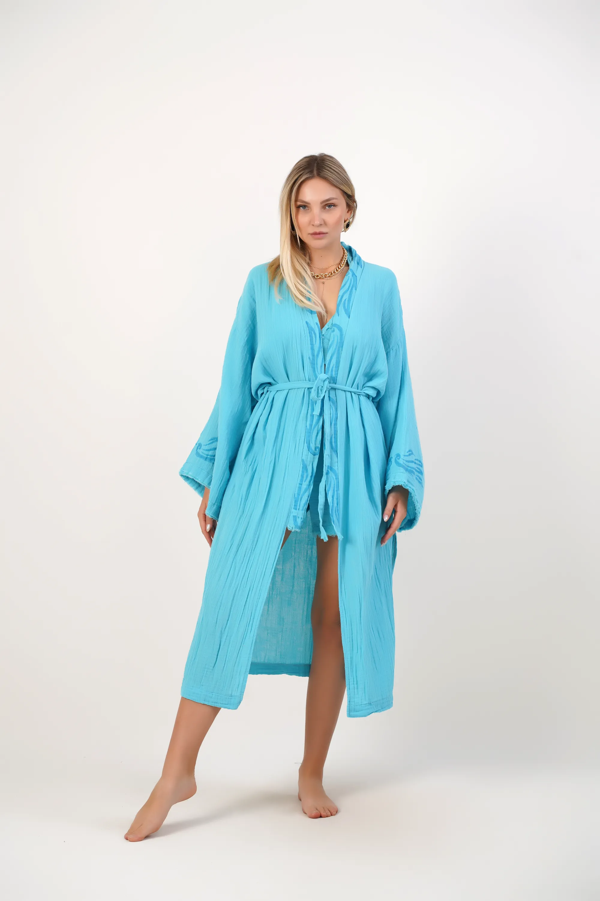 Uzun Klasik Kimono / Turkuaz