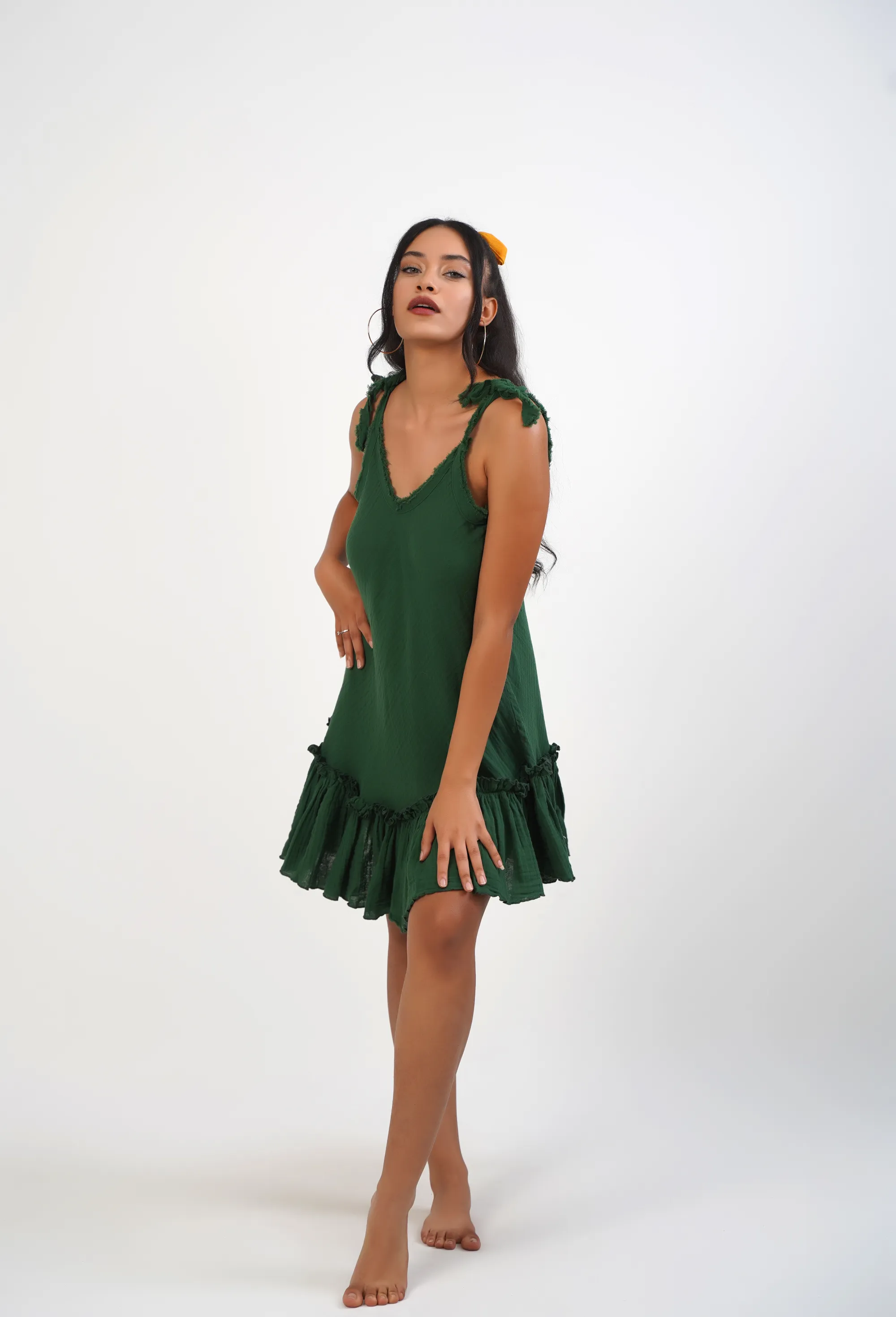 Short Frılly Dress / Dark Green